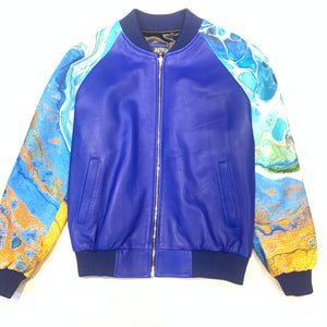 Kashani Men's Two Tone Ocean Blue Lambskin Varsity Jacket - Dudes Boutique
