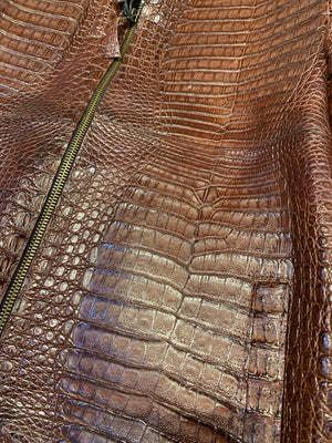 Kashani Men's Choclate All-Over Alligator Skin Bomber Jacket - Dudes Boutique