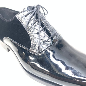 Mauri 4993/2 Black Crocodile/Velvet/Patent Leather Dress Shoes - Dudes Boutique