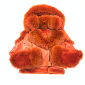 Kashani Ladies Burnt Orange Biker Fox Shearling Coat - Dudes Boutique