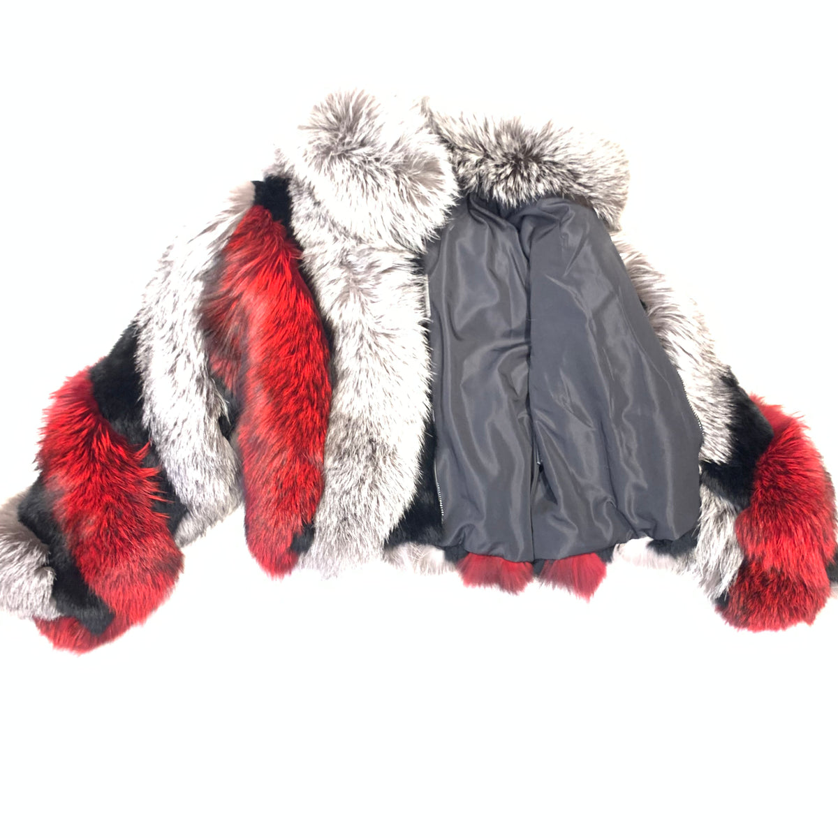 Volare Ladies Red & Silver Fox Fur Coat - Dudes Boutique