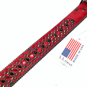 b.b. Simon 'Red War' Pony Hair Studded Crystal Belt - Dudes Boutique