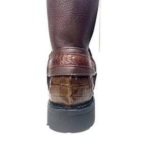 Los Altos Brown Harness Crocodile Biker Boots - Dudes Boutique