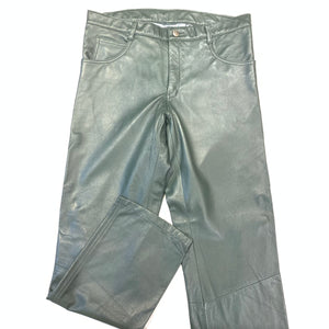 Kashani Men's Olive Green Lambskin Straight Cut Leather Pants - Dudes Boutique