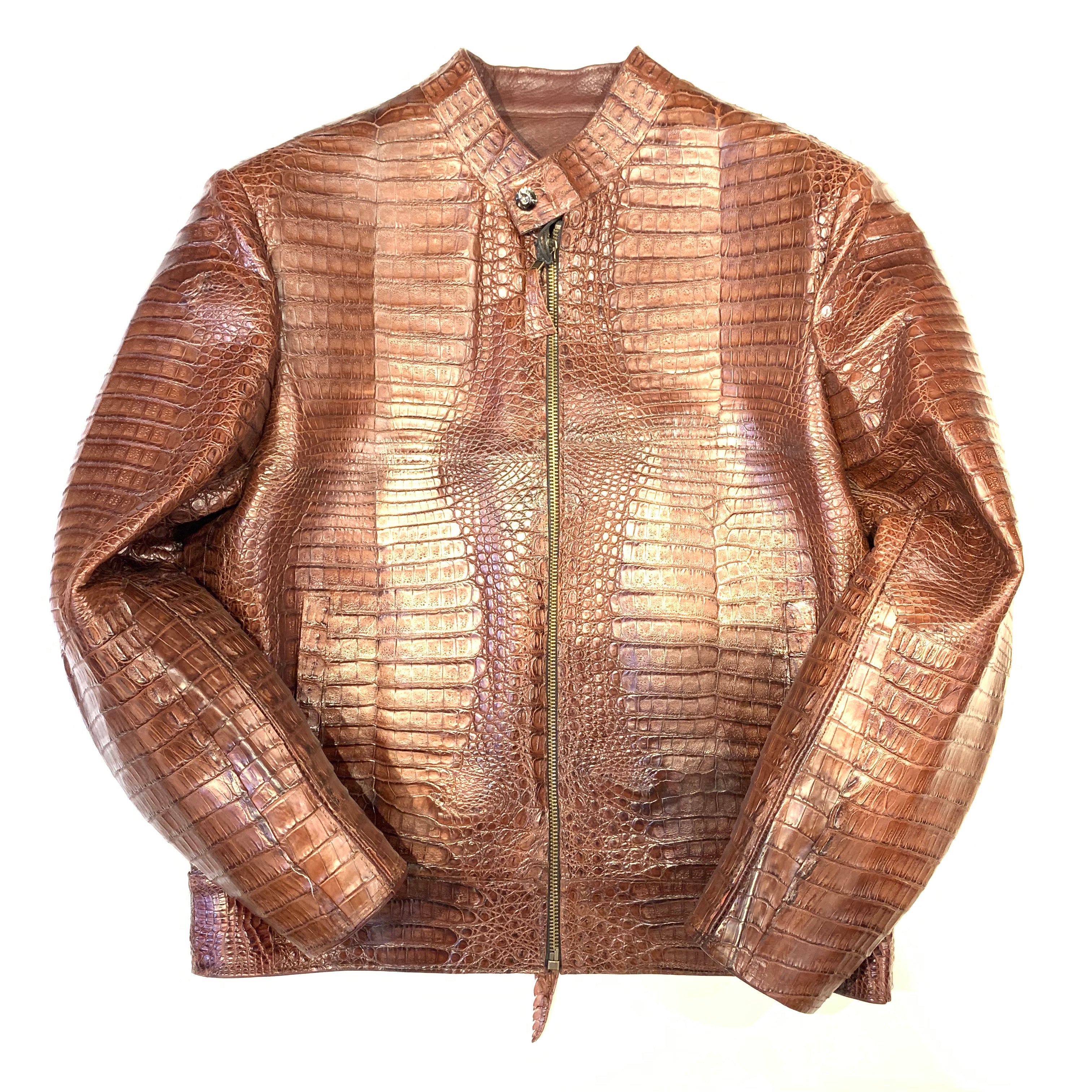 Kashani Men's Choclate All-Over Alligator Skin Bomber Jacket - Dudes Boutique