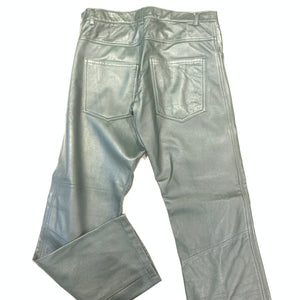 Kashani Men's Olive Green Lambskin Straight Cut Leather Pants - Dudes Boutique