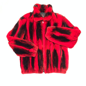Volare Men's Red Rex Rabbit Chinchilla Fur Coat - Dudes Boutique