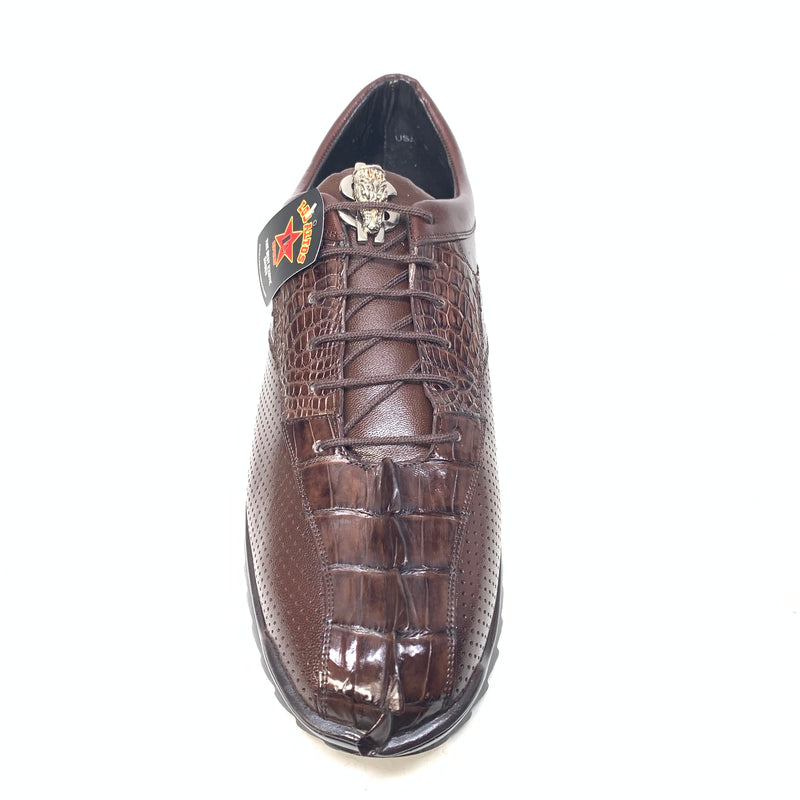 Los Altos Brown Perforated Crocodile Tail Sneakers - Dudes Boutique