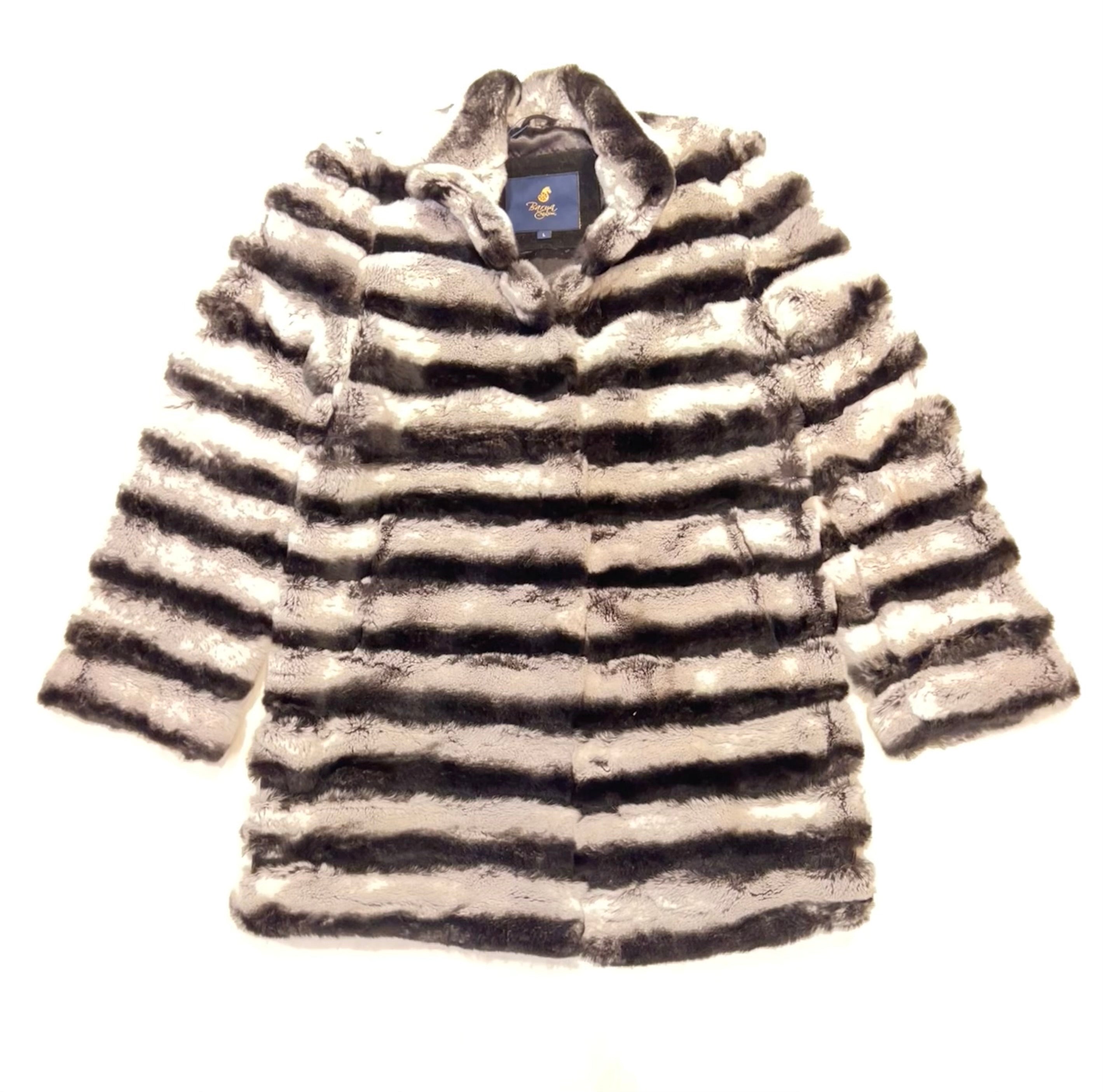 Barya NewYork Ladies 3/4 Grey Rex Rabbit Chinchilla Coat - Dudes Boutique