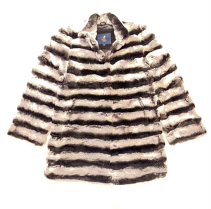 Barya NewYork Ladies 3/4 Grey Rex Rabbit Chinchilla Coat - Dudes Boutique