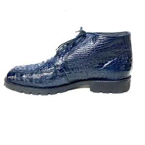 Los Altos Navy Hornback All-Over Crocodile Lace Up Ankle Boots - Dudes Boutique