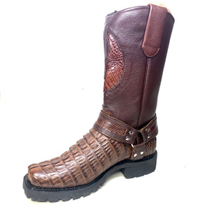 Los Altos Brown Harness Crocodile Biker Boots - Dudes Boutique