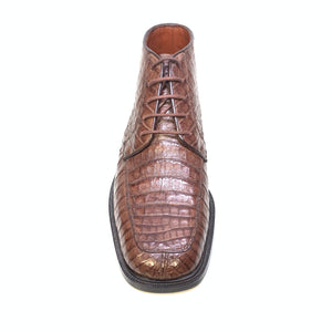 Los Altos Chocolate Brown Crocodile Belly Lace Up Dress Ankle Boots - Dudes Boutique