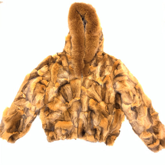 Kashani Women's Whiskey Full Fox Hooded Fur Coat - Dudes Boutique