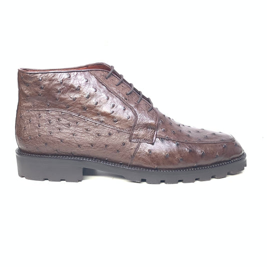 Los Altos Brown Ostrich Quill All-Over Lace Up Ankle Boots - Dudes Boutique