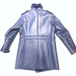 Kashani Men's Navy Blue Double-Breasted 3/4 Shearling Coat - Dudes Boutique