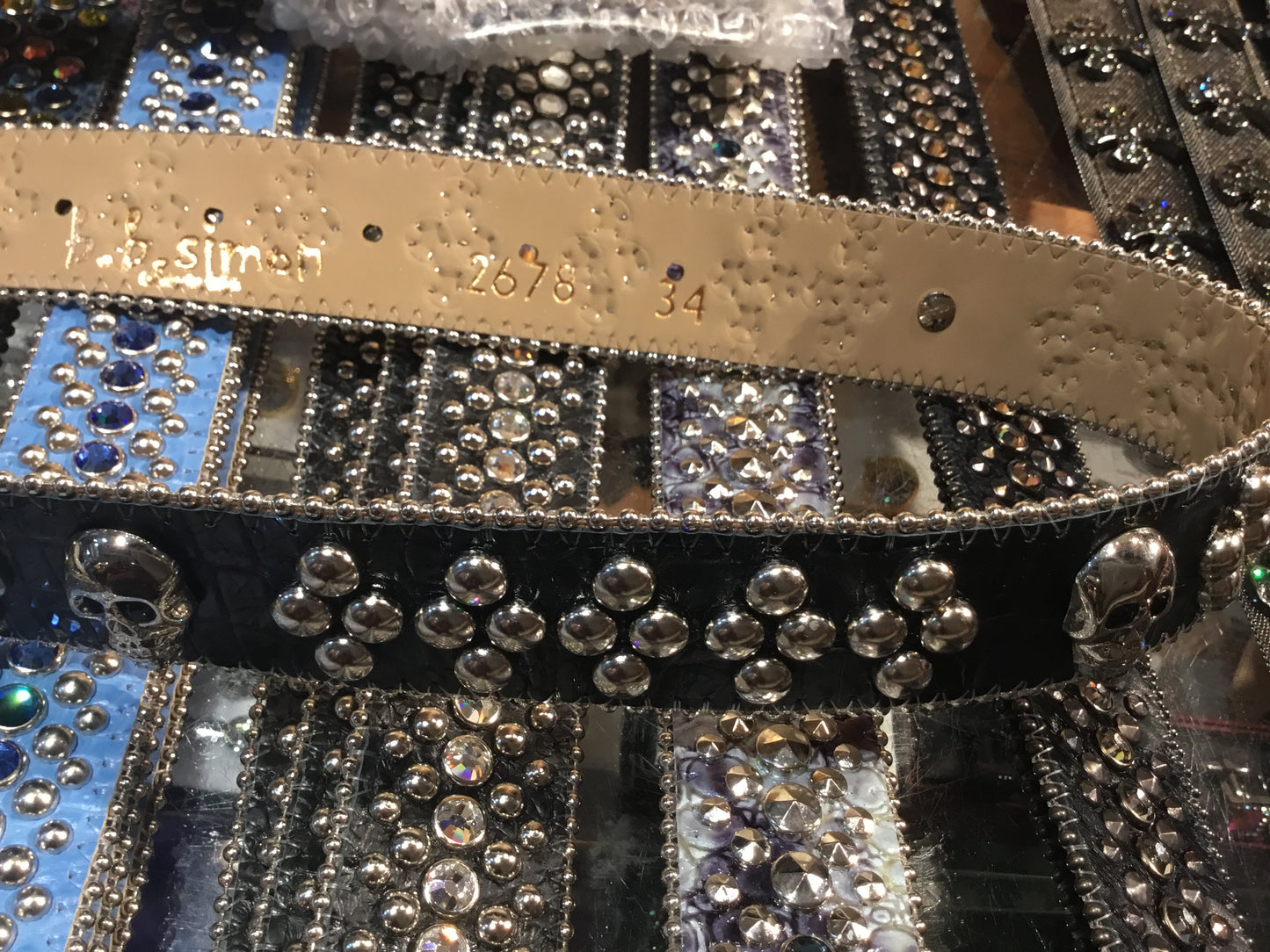 b.b. Simon Studded Skull Heads Crystal Belt - Dudes Boutique