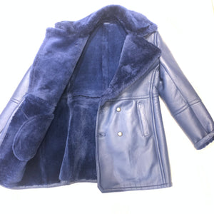 Kashani Men's Navy Blue Double-Breasted 3/4 Shearling Coat - Dudes Boutique