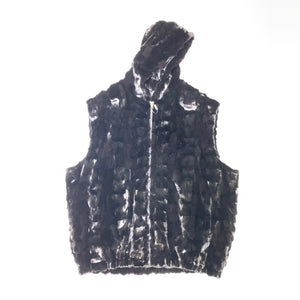 Kashani Black Men's Diamond Cut Mink Fur Hooded Vest - Dudes Boutique