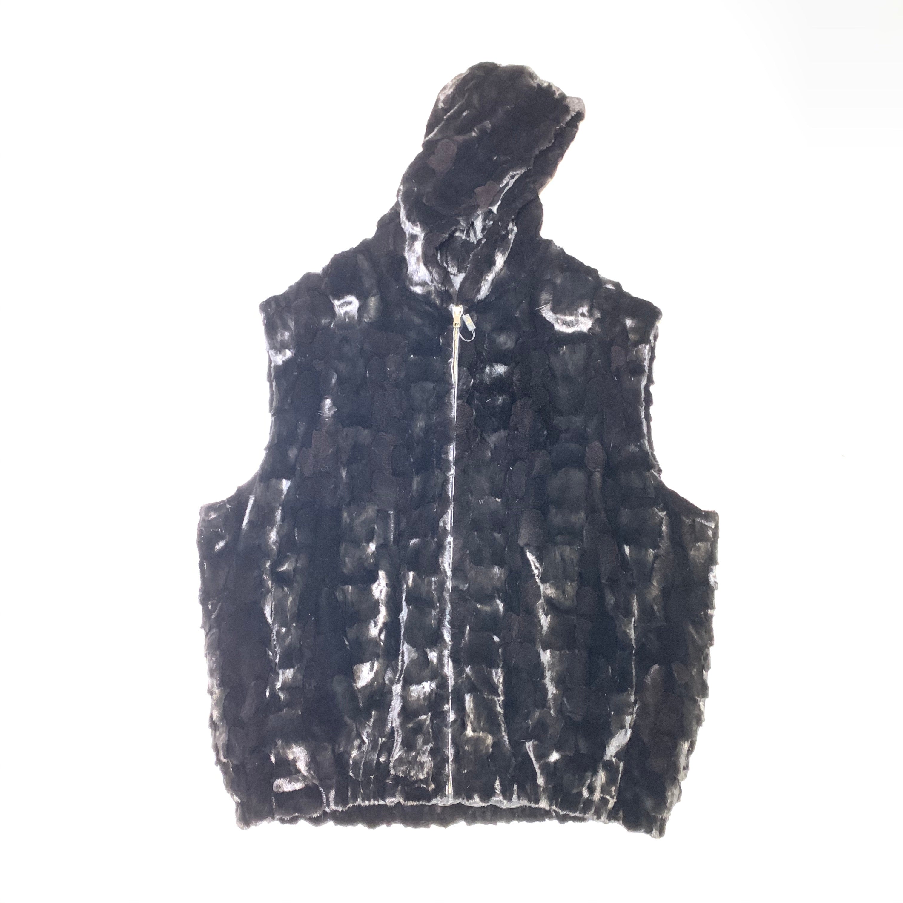 Kashani Black Men's Diamond Cut Mink Fur Hooded Vest - Dudes Boutique
