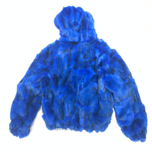 Kashani Women's Royal Blue Full Fox Fur Hooded Bomber Coat - Dudes Boutique