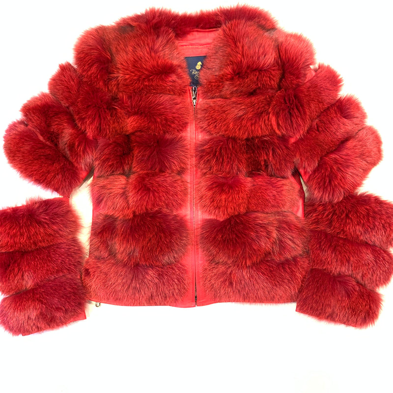 Kashani Ladies Red Fox Fur Removable Sleeve Fur Coat - Dudes Boutique