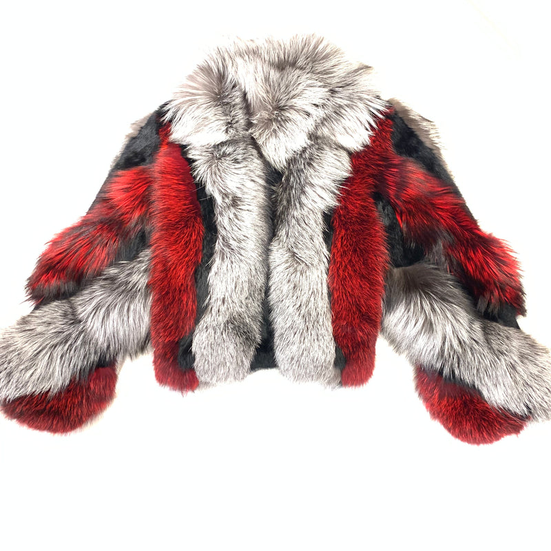 Volare Ladies Red & Silver Fox Fur Coat - Dudes Boutique