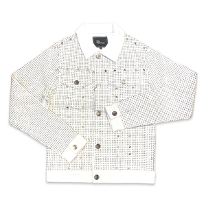 Barocco Men's White Fully Loaded Crystal Spiked Jean Jacket - Dudes Boutique