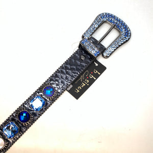 b.b. Simon 'Midnight Navy' Big Block Patent Python Crystal Belt - Dudes Boutique
