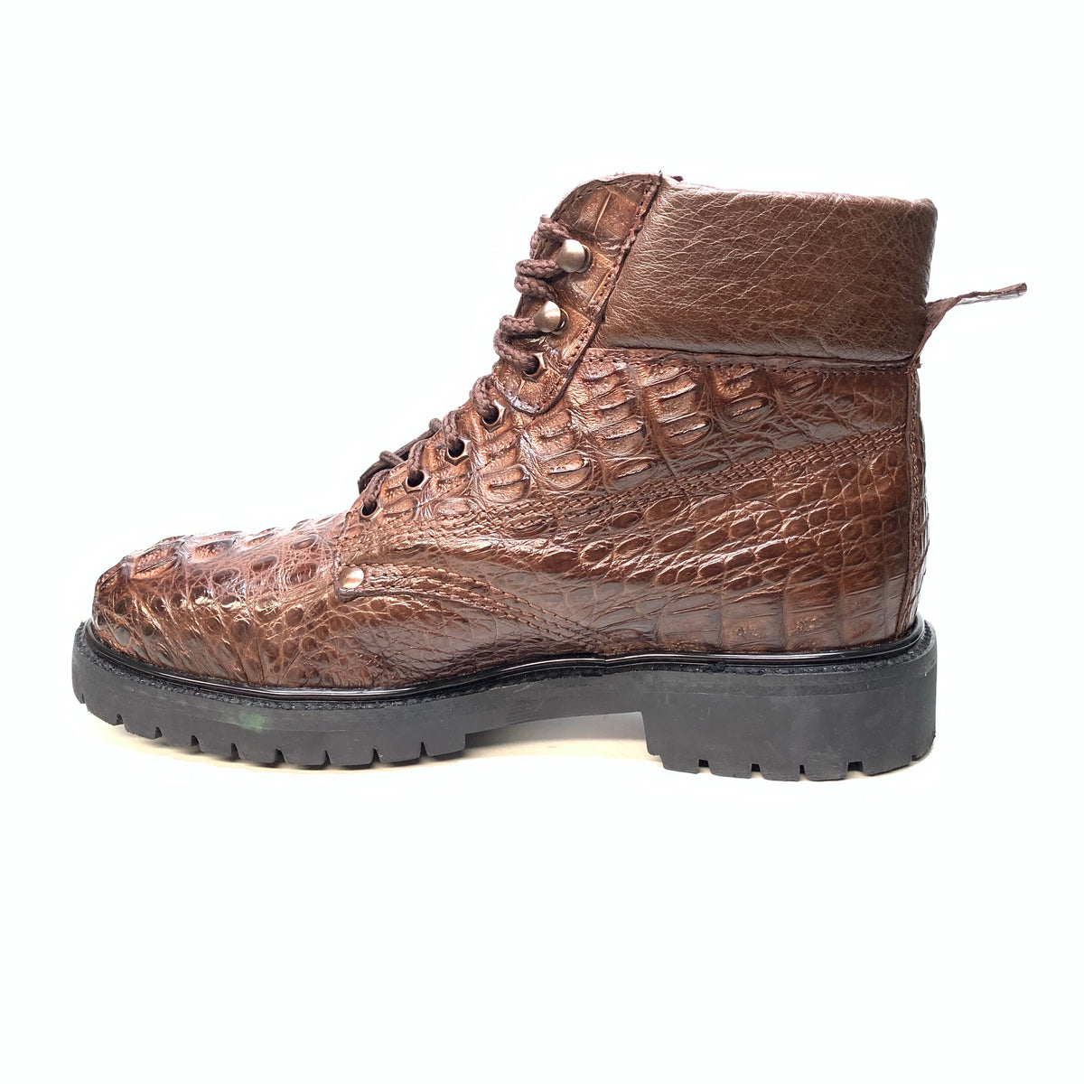 Vestigium Chocolate Brown Hornback Crocodile Combat Boots - Dudes Boutique