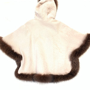 Barya NewYork White Wool Hooded Fox Fur Poncho - Dudes Boutique