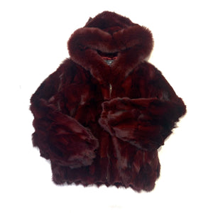 Kashani Women's Wine Full Fox Fur Hooded Bomber Coat - Dudes Boutique