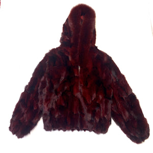 Kashani Women's Wine Full Fox Fur Hooded Bomber Coat - Dudes Boutique