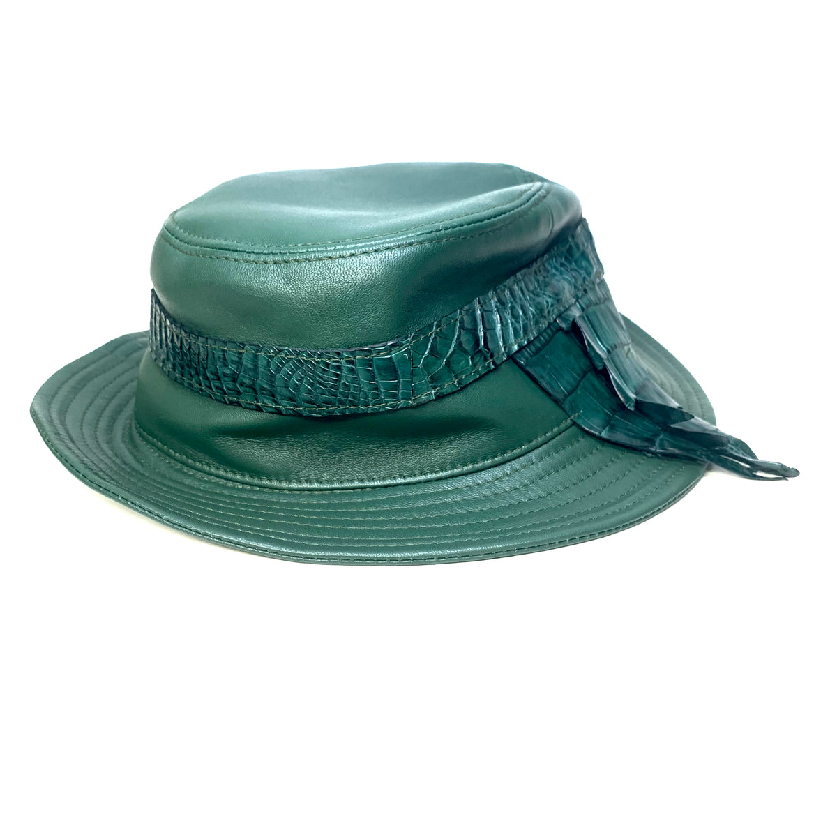G-Gator Forest Green Lambskin/Crocodile Tail Bucket Hat - Dudes Boutique