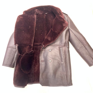 Kashani Men's Burgundy Double-Breasted 3/4 Shearling Coat - Dudes Boutique