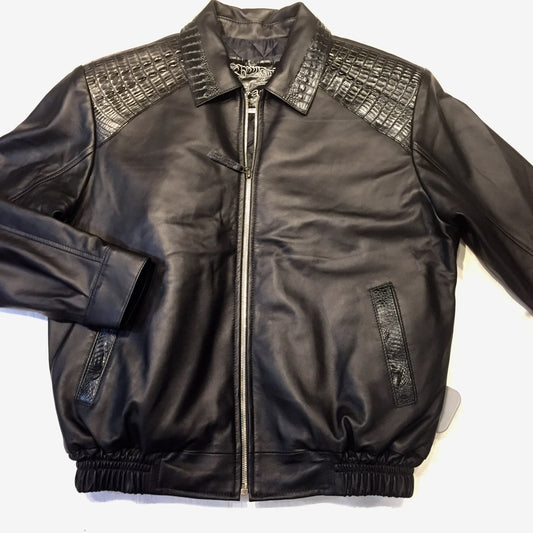 Kashani jet black alligator and lambskin bomber jacket