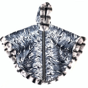 Barya NewYork Ladies Rex Rabbit Chinchila Reversible Zipper Poncho - Dudes Boutique
