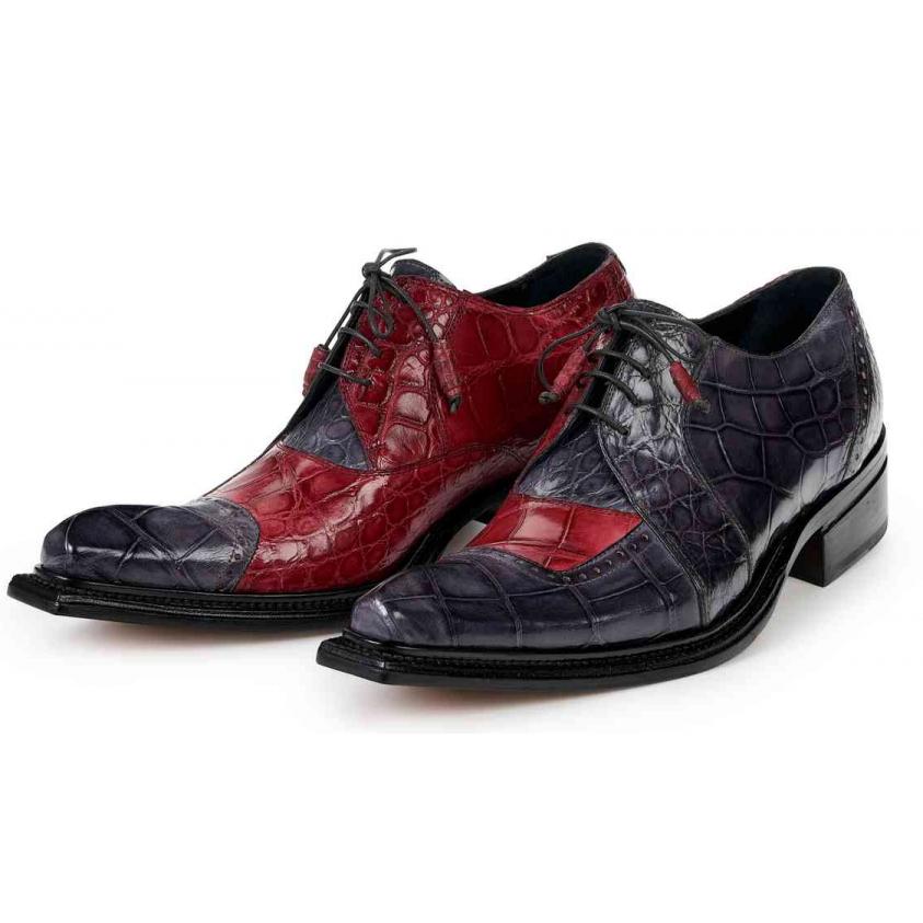Mauri ''44268'' Medium Grey / Bordeaux Genuine Body Alligator Hand painted Dress Shoe - Dudes Boutique