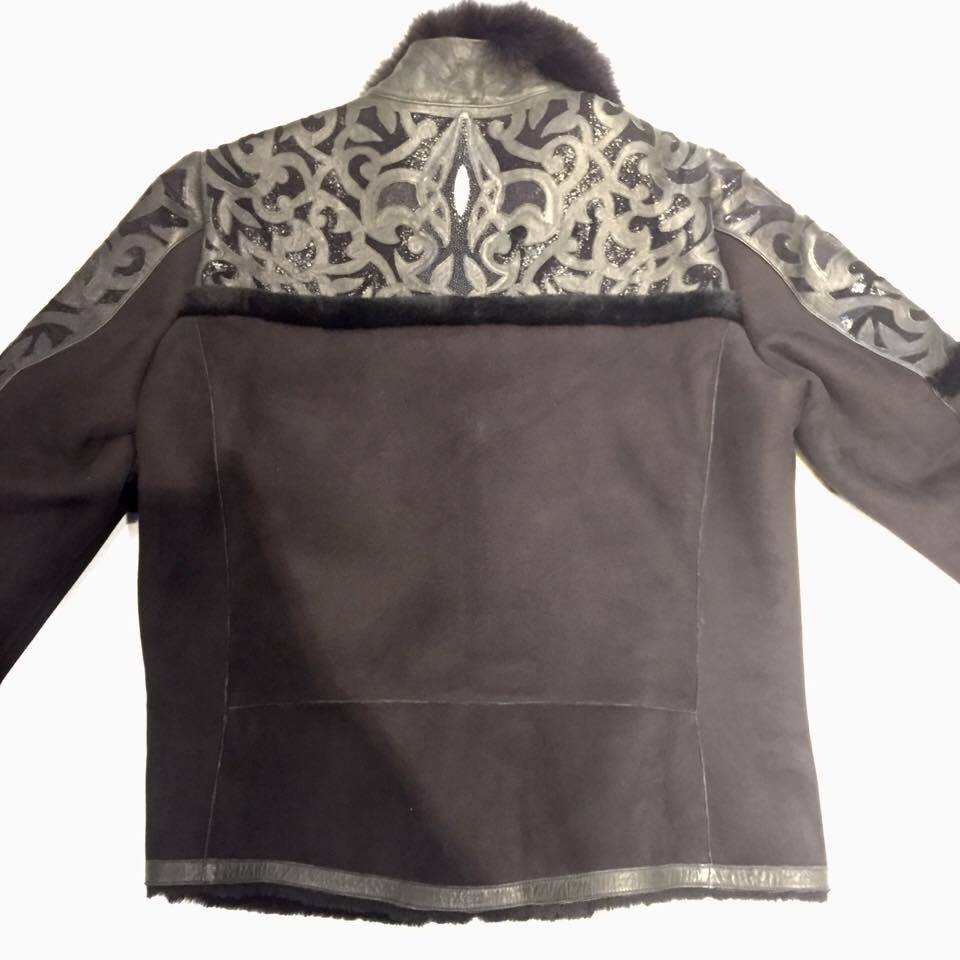 Hoss Couture Men's Jet Black Fox Stingray Mouton Shearling Jacket - Dudes Boutique