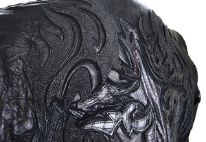 Kashani Lost Angel Mandarin Collar Stingray/Calf Leather Biker Jacket - Dudes Boutique