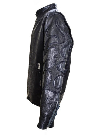 Kashani Lost Angel Mandarin Collar Stingray/Calf Leather Biker Jacket - Dudes Boutique