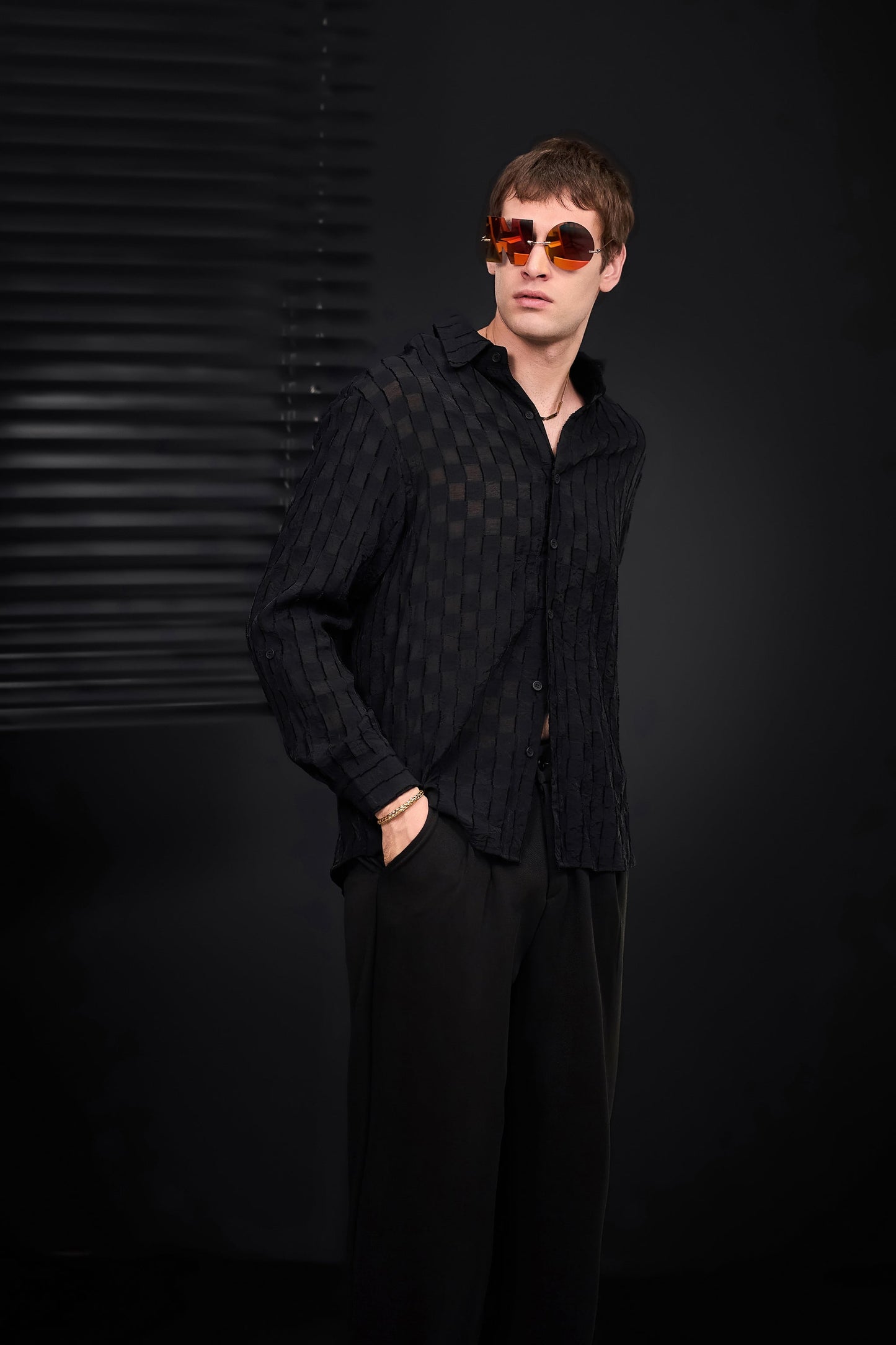 Haven Textured Long Sleeve Shirt BLACK