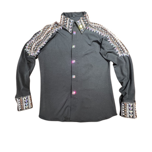 Kashani Black Royal Hyper Crystal Button-Up Zip Shirt - Dudes Boutique