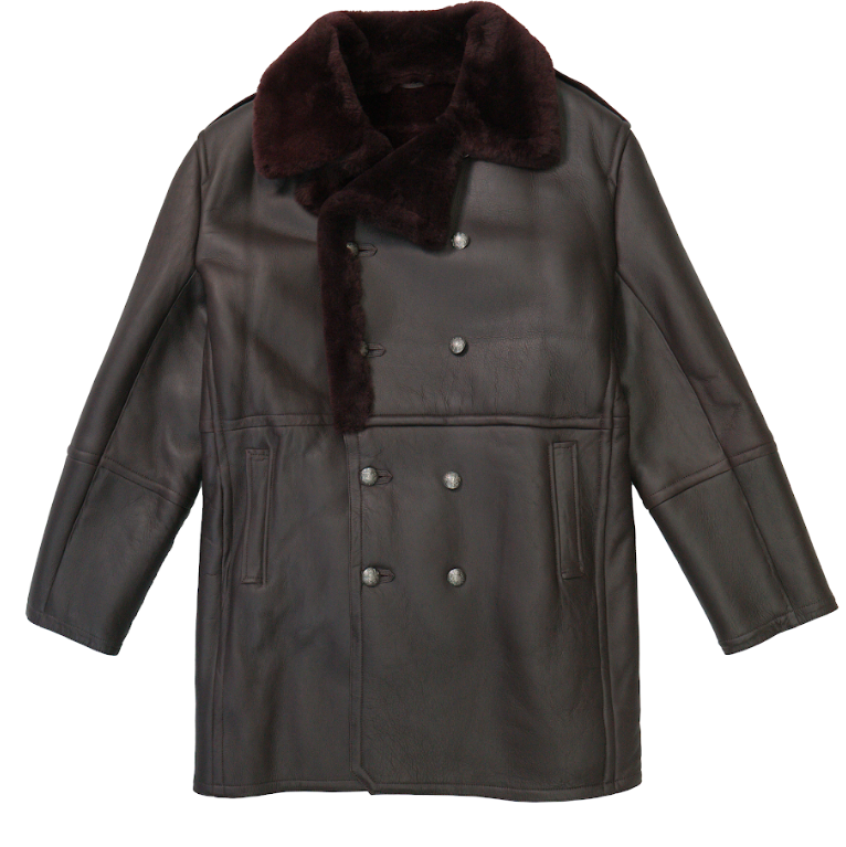 Kashani Black / Burgundy Double Breasted 3/4 Shearling Coat - Dudes Boutique