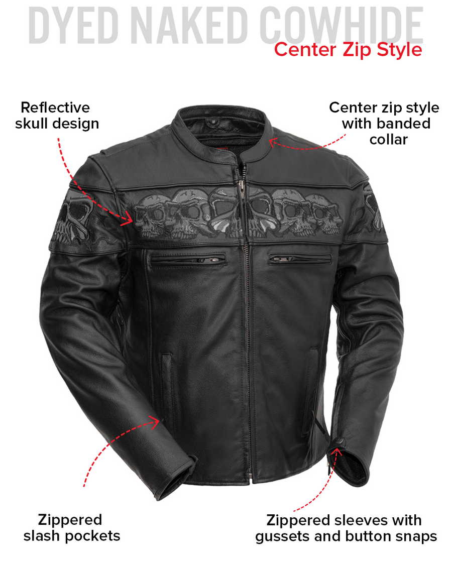 FMG Skull Glow-in-Dark Motorcycle Leather Biker Jacket