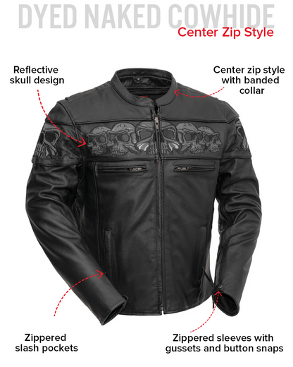 FMG Skull Glow-in-Dark Motorcycle Leather Biker Jacket