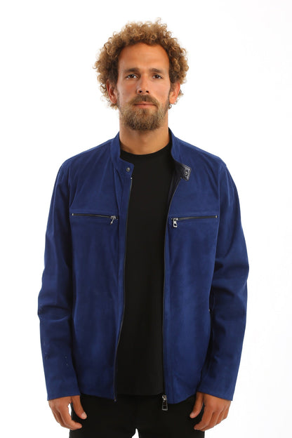 Kashani men's royal blue perforated suede jacket