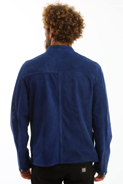 Kashani men's royal blue perforated suede jacket