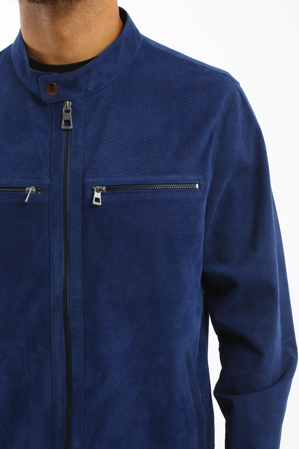 Kashani men's royal blue perforated suede jacket