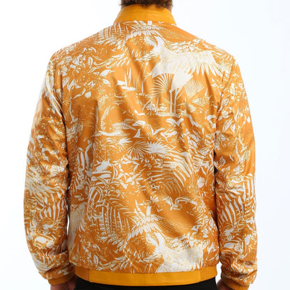 Kashani Men's Mustard Yellow Perforated Leather Reversible Bomber Jacket - Dudes Boutique
